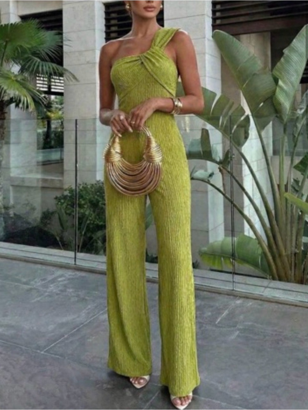 One-Shoulder Olive Green Jumpsuit